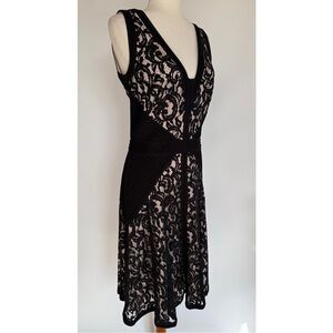 Tadashi Shoji Chantilly Lace V Neck Sheath Dress Black Cocktail Size 8